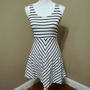 SO : Black& White Multi-striped Skater Dress
